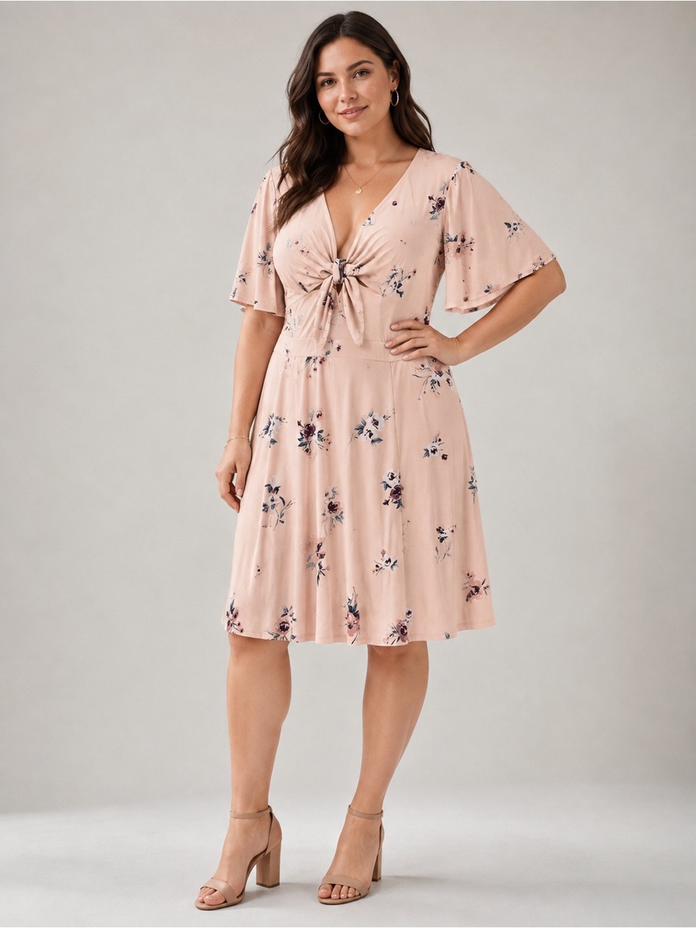 NWT Torrid Blush Pink Floral Tie-Front ITY Skater Dress Size 1 (1X)